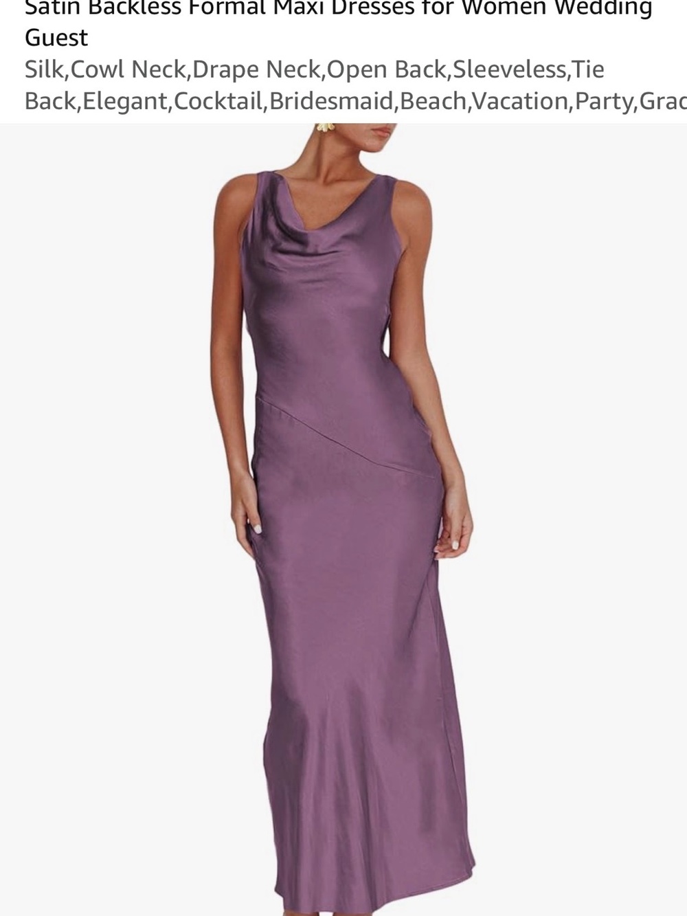 Elegant Purple Satin Cowl Neck Maxi Dress